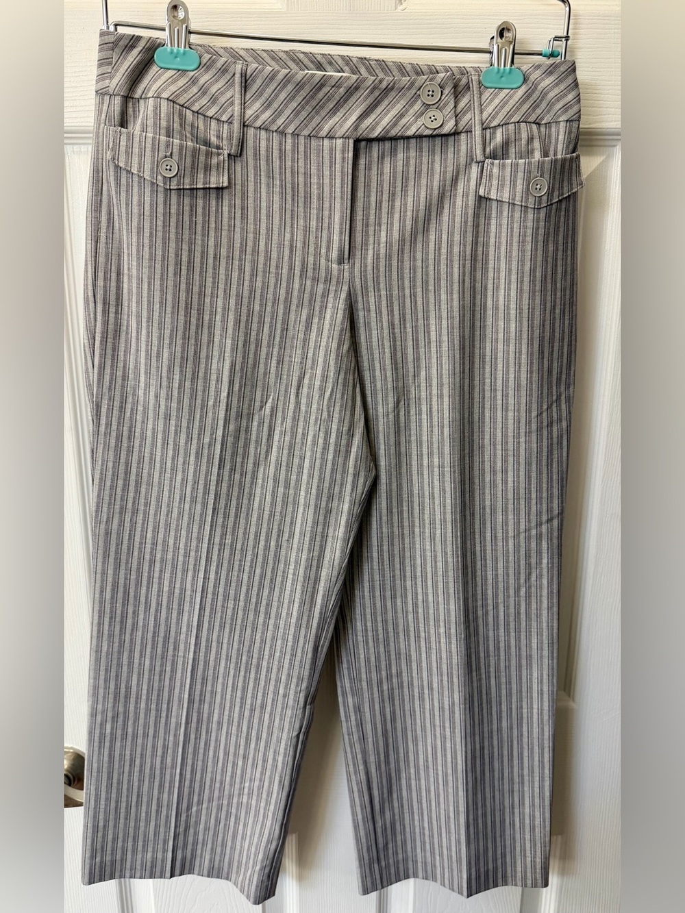 LOFT Neutral Pinstripe Dress Pants in Light Gray and Black
